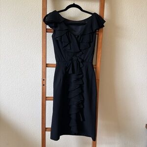 Vintage 1960s Elegant Black Ruffle back Dress